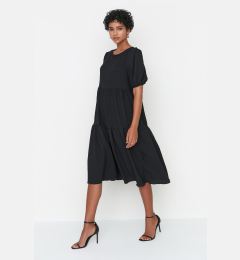 Снимка на Trendyol Black Wide Cut Flounce Midi Woven Dress