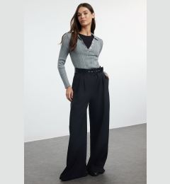 Снимка на Trendyol Black Wide Leg Belted Fabric Trousers