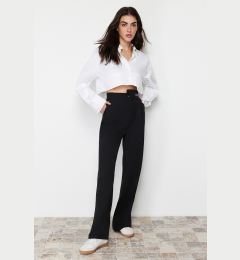 Снимка на Trendyol Black Wide Leg Label Detail Woven Trousers