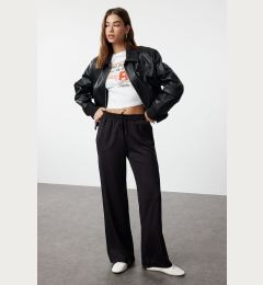 Снимка на Trendyol Black Wide Leg Ribbed Stretch Trousers