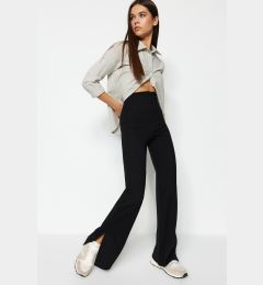 Снимка на Trendyol Black With Slits in the Sides, Flare/Flare-Flare High Waist Knitted Trousers