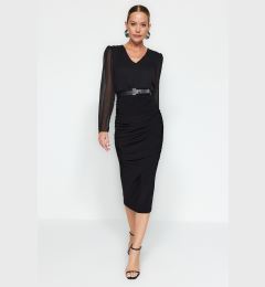 Снимка на Trendyol Black Wrap-around Woven Dress with Belt