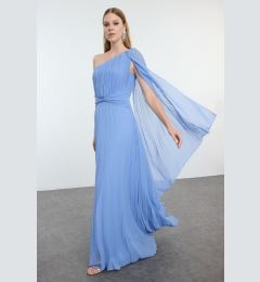 Снимка на Trendyol Blue A-Cut Pleated Long Evening Dress