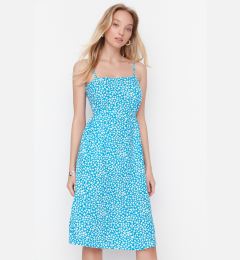 Снимка на Trendyol Blue A-Line Midi Patterned Dress with Window/Cut-Out Detail