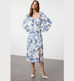 Снимка на Trendyol Blue Abstract Blue Floral Patterned Midi Woven Dress