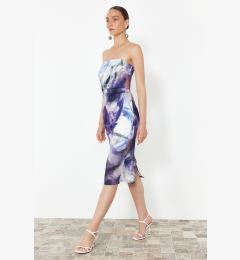 Снимка на Trendyol Blue Abstract Patterned Straight Cut Satin Midi Woven Dress