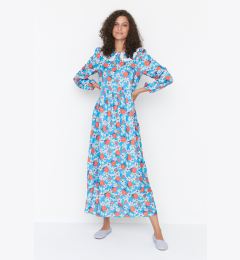 Снимка на Trendyol Blue Baby Collar Floral Pattern Woven Dress