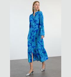 Снимка на Trendyol Blue Belted Geometric Patterned Judge Collar Midi Woven Shirt Dress