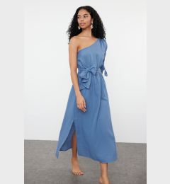 Снимка на Trendyol Blue Belted Maxi Woven Muslin One Shoulder Beach Dress