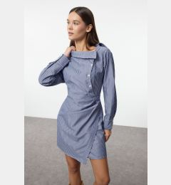 Снимка на Trendyol Blue Belted Striped Asymmetric Collar Mini Woven Shirt Dress