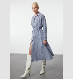 Снимка на Trendyol Blue Belted Striped Midi Woven Shirt Dress