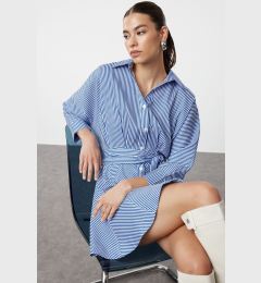 Снимка на Trendyol Blue Belted Striped Mini Woven Shirt Dress