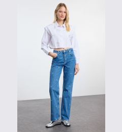 Снимка на Trendyol Blue Bow/Ribbon Detailed High Waist Wide Leg Jeans