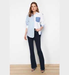 Снимка на Trendyol Blue Color Block Oversize Wide Fit Woven Shirt