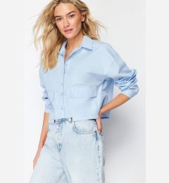 Снимка на Trendyol Blue Crop Pocket Detailed Regular Fit Woven Shirt