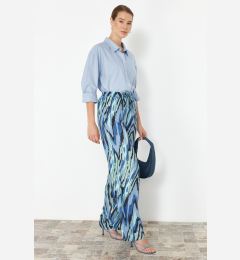 Снимка на Trendyol Blue Elastic Waist Wide Leg/Wide Leg Patterned Woven Trousers