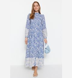 Снимка на Trendyol Blue Ethnic Patterned Grand Collar Linen Look Woven Shirt Dress