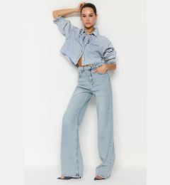 Снимка на Trendyol Blue Faded Effect Vintage High Waist Wide Leg Jeans