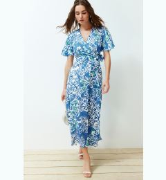 Снимка на Trendyol Blue Floral Double Breasted Viscose Midi Woven Dress