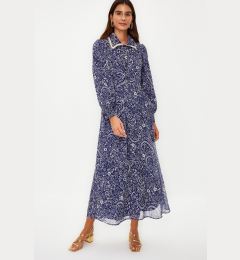 Снимка на Trendyol Blue Floral Neck Detailed Lined Chiffon Woven Dress