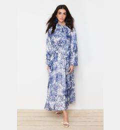 Снимка на Trendyol Blue Floral Pattern Lined Long Chiffon Evening Dress