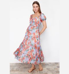 Снимка на Trendyol Blue Floral Patterned A-Line Gipe Detailed Maxi Lined Chiffon Woven Dress