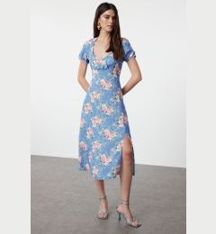 Снимка на Trendyol Blue Floral Patterned A-Line Short Sleeve Maxi Woven Dress