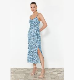 Снимка на Trendyol Blue Floral Patterned Straight Cut Slit Detailed Viscose Strap Midi Dress