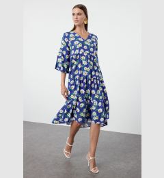 Снимка на Trendyol Blue Floral Patterned Wide Cut V-Neck Woven Dress