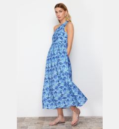 Снимка на Trendyol Blue Floral Print A-line One Shoulder Midi Woven Dress