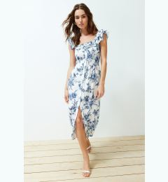 Снимка на Trendyol Blue Floral Print Square Collar Viscose Midi Woven Dress