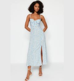 Снимка на Trendyol Blue Floral Print Straight Cut Tie Detailed Strappy Woven Dress