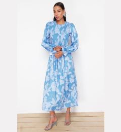 Снимка на Trendyol Blue Floral Printed Plus Size Gimped Woven Dress