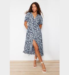 Снимка на Trendyol Blue Floral V Neck Midi Woven Shirt Dress