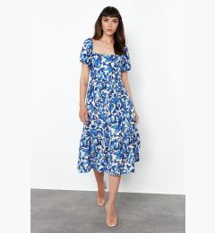 Снимка на Trendyol Blue Floral Viscose Waist Opening Midi Woven Dress