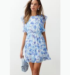 Снимка на Trendyol Blue Floral Waist Opening Ruffle Mini Woven Dress