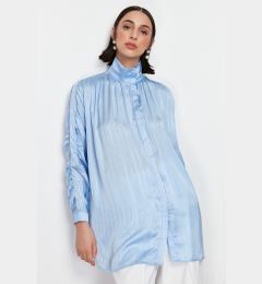 Снимка на Trendyol Blue Glitter Striped Sleeve Gathered Woven Shirt