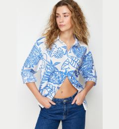 Снимка на Trendyol Blue Lilium Fabric Patterned Oversize/Wide Fit Woven Shirt