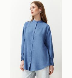 Снимка на Trendyol Blue Linen Aerobin Oversize Woven Shirt