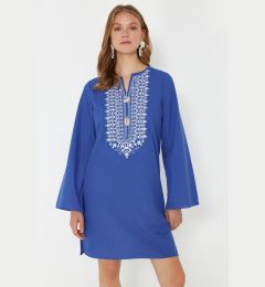 Снимка на Trendyol Blue Mini Woven Embroidered 100% Cotton Beach Dress