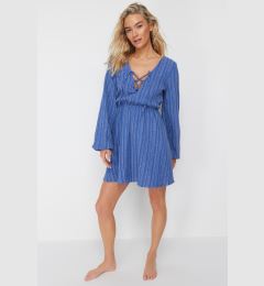 Снимка на Trendyol Blue Mini Woven Tie Linen Blended Beach Dress