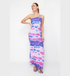 Снимка на Trendyol Blue-Multicolor Gradient Patterned One-Shoulder Knitted Long Evening Evening Dress