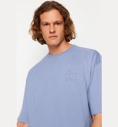 Снимка на Trendyol Blue Oversize Embossed Printed 100% Cotton T-Shirt