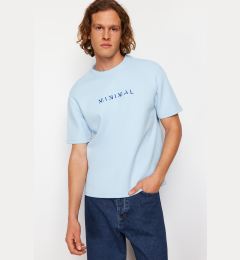 Снимка на Trendyol Blue Oversize/Wide Cut Puffy Text Printed Short Sleeve T-Shirt with Solid Fabric