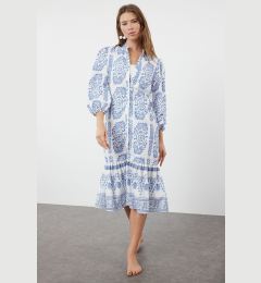 Снимка на Trendyol Blue Paisley Patterned Midi Woven Ruffle Beach Dress