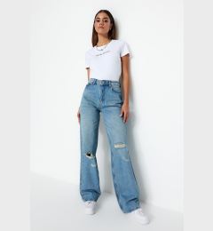 Снимка на Trendyol Blue Pale Effect Vintage Ripped Detailed Low Waist Wide Leg Jeans