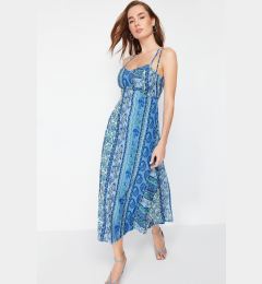 Снимка на Trendyol Blue Patterned Patterned A-Cut Strap Midi Lined Woven Dress