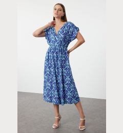 Снимка на Trendyol Blue Printed A-Line Double Breasted Collar Woven Dress