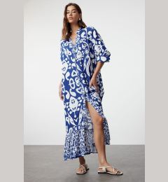 Снимка на Trendyol Blue Printed Midi Wide Neck Border Pattern Detailed Woven Dress Woven Dress