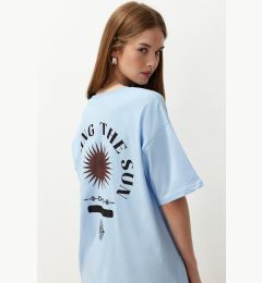 Снимка на Trendyol Blue Printed Oversize/Wide Pattern Knitted T-Shirt